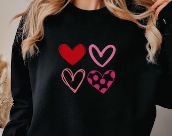 Womens Valentines Hearts Sweatshirt, Valentine's Day Shirt, Four Hearts Valentine, Valentine Sweatshirt, Women's Valentines Day Sweatshirt