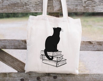 Cats and Books Tote Bag, Book Lover Gift, Books Tote Bag, Book Tote bag, Reading Tote Bag, Cat Lover Bag, Reader Tote Bag, Library Tote Bag