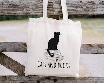 Bolsa de mano de gatos y libros, regalo para amantes de los libros, bolsa de mano de libros, bolsa de mano de libros, bolsa de mano de lectura, bolsa de amante de los gatos, bolsa de mano de lector, bolsa de mano de biblioteca