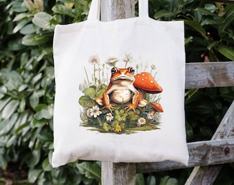 Pilz Tragetasche, Frosch Tragetasche, Cottagecore Tasche, Ästhetische Tasche, Pilz Geschenk, Süße Tragetasche, Fairycore,Nature Lover Geschenk
