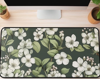 Cottagecore Sage Green Desk Mat, Botanical Mouse Pad, Vintage Flower Aesthetic Workspace Decor, Nature-Inspired Extended Desk Gaming Mat