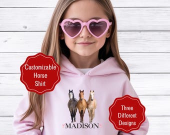 Personalized Horse Shirt for Girls, Equestrian Hoodie, Custom Horse Sweater, Cowgirl Hoodie, Gifts for Horse Girl, Horse Pullover