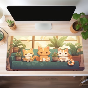 Cute Cat Desk Mat, Animal Desk Mat, Gaming Mouse Pad, Large Mousepad, Anime Desk Mat, Desk Pad for Work, Game Office Home XL, Cat Lover Gift