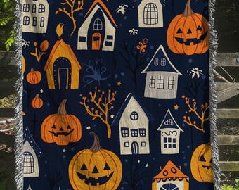 Halloween Decke Herbst Spooky Home Decor Kürbisse Baumwolle Halloween Dorf Gewebte Decke Spooky Saison Geschenk Geist Halloween Liebhaber