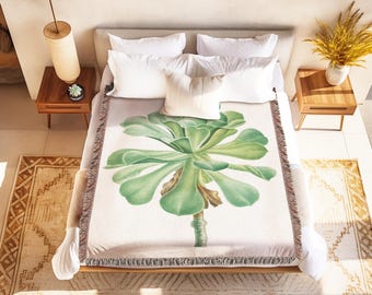 Manta tejida con ilustración de plantas para sofá, manta estilo cottagecore para amantes de las plantas, manta estilo jardinero, decoración del hogar inspirada en la naturaleza