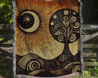 Coperta tessuta: coperta retrò Dark Witchy Pagan Academia, trapunta in stile vintage e coperta da picnic accogliente per biblioteca Cottagecore o arredamento per angoli lettura