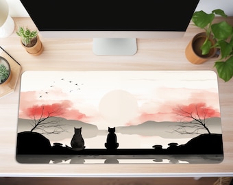 Tappetino da scrivania giapponese, tappetino da scrivania Serene, tappetino per mouse gatto, tappetino da scrivania grande, tappetino da scrivania Anime, tappetino da scrivania per lavoro, gioco ufficio casa XL, regalo amante dei gatti