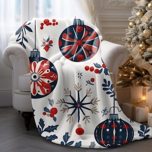 Scandinavian Folk Art Christmas Blanket, Holiday Decor Throw Blanket Couch, Hostess Gift, Gift For Her, Christmas Blanket Throw