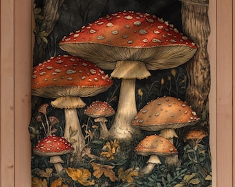 Manta con arte de hongos, manta con arte de bosque con decoración natural de Cottagecore, manta con arte de hongos vintage, manta suave