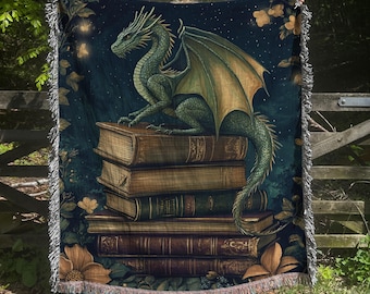 Fantasy Tapestry Library Decor Dragon Blanket SJM Inspired Merch Medieval Woven Throw, Bookish Home Decor Gift for Fantasy Reader