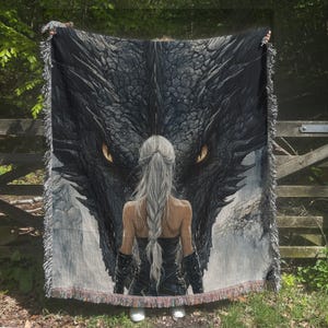 Fourth Wing Inspired Woven Blanket | Dragon Rider Fantasy Throw | ACOTAR Blanket | Romantasy Reader Gift | BookTok Blanket image 2