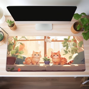 Cute Cat Desk Mat,  Kawaii Desk Mat, Anime Mouse Pad,  Large Mousepad, Anime Desk Mat, Desk Pad for Work, Game Office Home, Cat Lover Git
