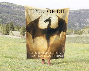 Fourth Wing Inspired Blanket | Fly or Die Dragon Blanket | Fantasy Reader Gift | Woven Throw Blanket | BookTok Blanket Gift