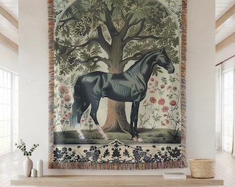 Horse Blanket, Equestrian Gifts and Decor, Horse Tapestry Blanket , Gift for Pony Lover, Equestrian Woven Throw Blanket