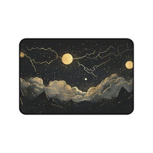 Black And Gold Celestial Decor Mat Gaming Mouse Pad Large Mousepad, MTG playmat, Keyboard Mouse Mat Desk Pad for Work Game Office Home XL