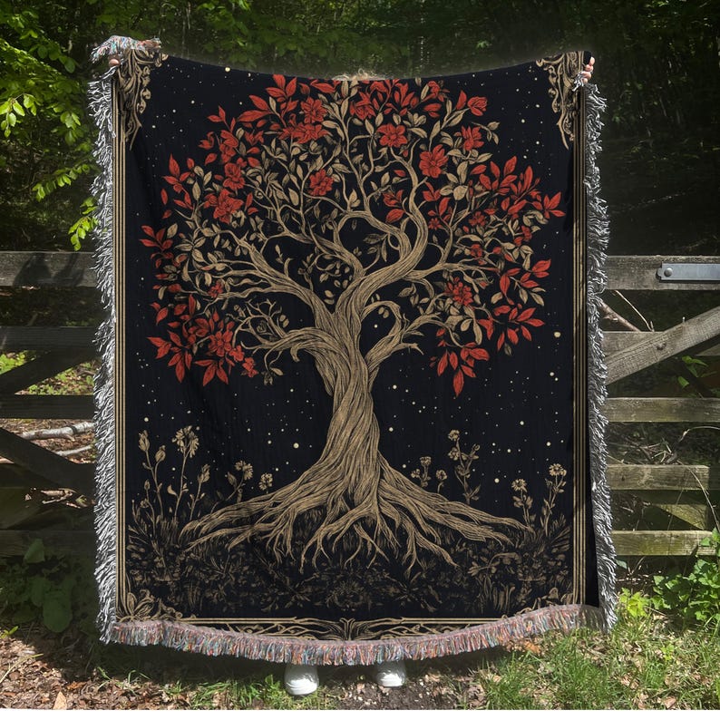 Cottagecore Tree of Life Woven Couch Throw Blanket Fantasy Enchanted ...