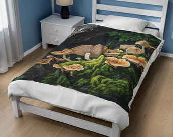 Moss Mushroom Velveteen Blanket, Moss Blanket, Cottagecore Blanket, Cottagecore Decor, Forestcore Blanket, Sofa Blanket, Mossy Blanket
