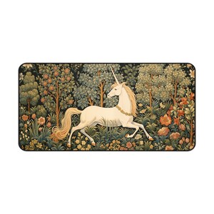 Tappetino da scrivania Cottagecore, tappetino per mouse vintage con unicorno, tappetino per mouse XL personalizzabile, tappetino esteso per scrivania ispirato alla natura con arazzo unicorno immagine 6
