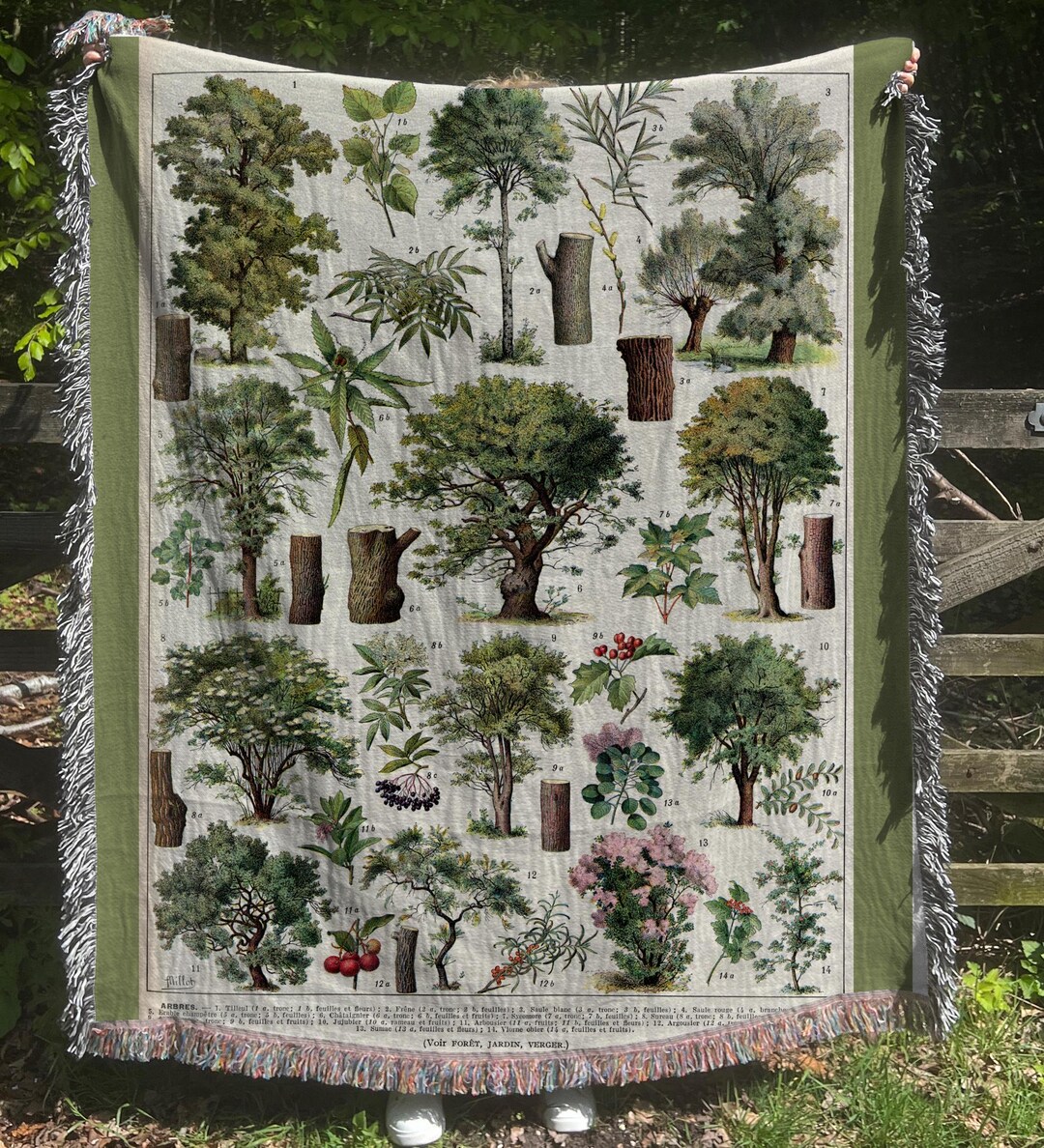 Vintage Tree Illustration Cottagecore Woven Throw Blanket for Nature ...