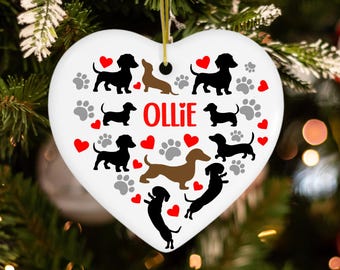 Dachshund Ornament, Personalized Doxi Ornament, Gift For Wiener Dog Owner, Custom Dog Name Gift For Weenie Dog Mom
