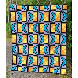 PDF Quilt Schnittmuster - Fifty-Fifty - Baby Quilt, Throw Quilt und Queen Size Quilt Anleitung inklusive