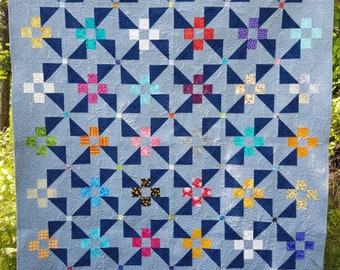 Printed Quilt Pattern - Pinwheel Garden - Baby quilt, throw quilt and queen quilt sizes included