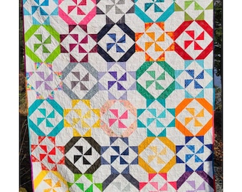 Framed Pinwheels Quilt Pattern: Baby, Throw, Queen Size (PDF)