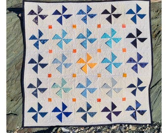 Prairie Points Pinwheel Quilt Pattern: Mini, Baby, Throw Sizes (PDF)