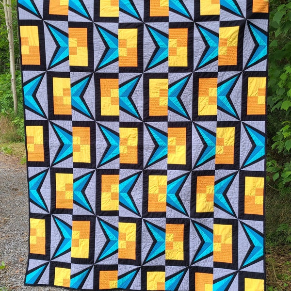 PDF quilt pattern - Fifty-Fifty - Baby quilt, throw quilt and queen size quilt instructions included