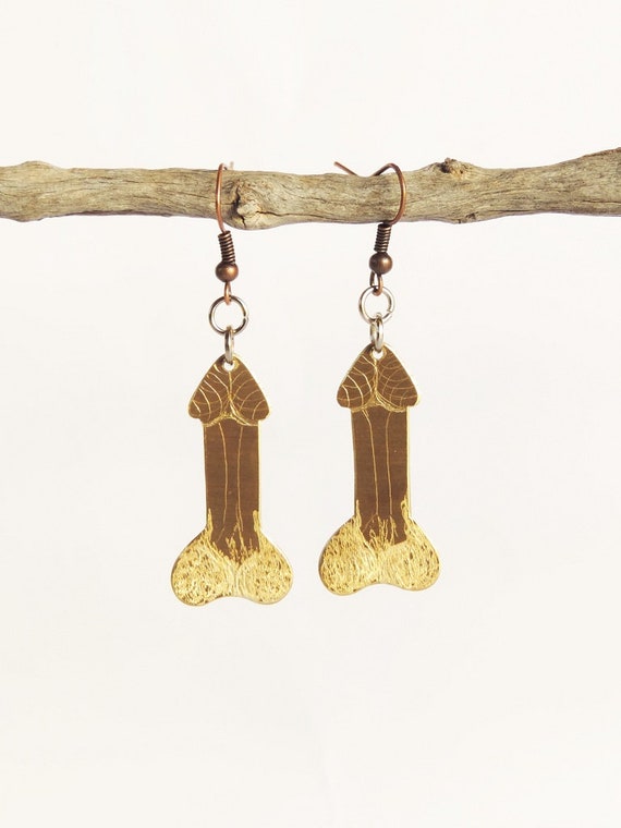 Brass Earrings in Phallic Shape | Etsy