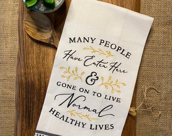 MANY have EATEN Embroidered tea towel * kitchen towel * dish towel * country kitchen * hostess gift * funny towel * housewarming * OTC