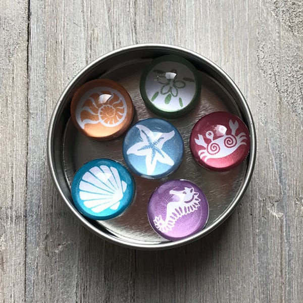 Beach Fridge Magnets Set of 6 – Handmade Neodymium Magnets, Ocean Lover Gift, Coastal Kitchen Decor