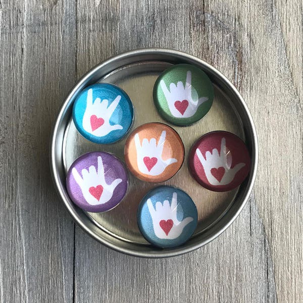 ASL I Love You Magnets: Handmade Glass Cabochon Set