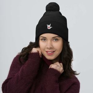 American Sign Language (ASL) I Love You Pom-Pom Beanie