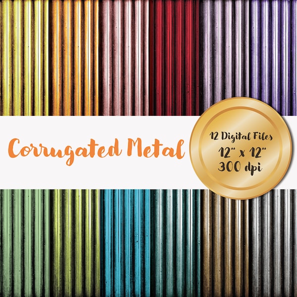 Corrugated Metal Texture Digital Papers - Colorful Corrugated Metal Textures - 12 Colors - 12in x 12in - INSTANT DOWNLOAD