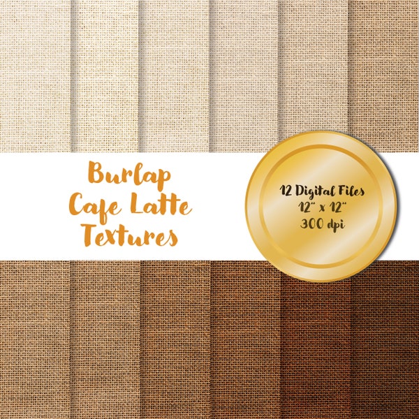Cafe Latte Burlap Texture Digital Papers - Latte Color Burlap Textures - 12 Colors - 12in x 12in - INSTANT DOWNLOAD