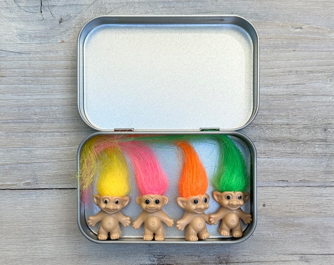 4 Miniature Vintage Troll Doll Magnets, 90s Nostalgia Gift, Retro Toy