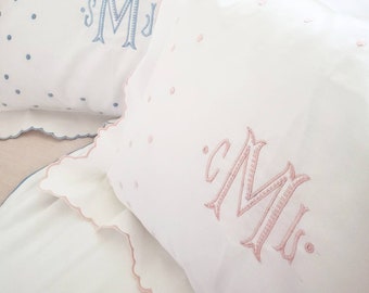 CLOSE OUT 12x16 Blue Scallop and Dot Pillow Sham/Nursery Pillow/Baby Pillow