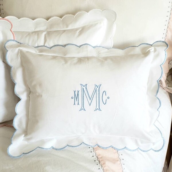 10x14 Scallop Pillow Sham/Monogrammed Pillow Sham/Nursery Pillow/Baby Pillow/Monogrammed Pillow with Trim