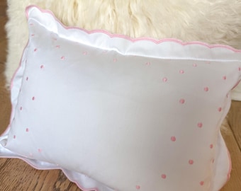 CLOSE OUT - Scallop Pillow Sham/Boudoir Pillow/Baby Pillow/Pillow with Dots/Luxury Linens
