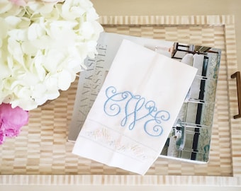 CLOSE OUT -   Floral Linen Guest Towel/Spring Linen Towel/White Guest Towel/Hand Towel/Luxury Linens/Wedding