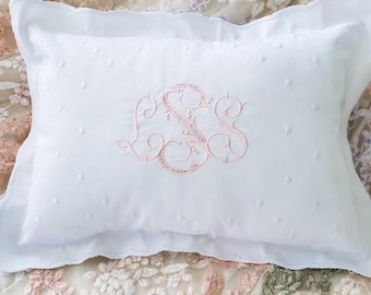 CLOSE OUT - Scallop Pillow Sham/Boudoir Pillow/Baby Pillow/Pillow with Dots/Luxury Linens