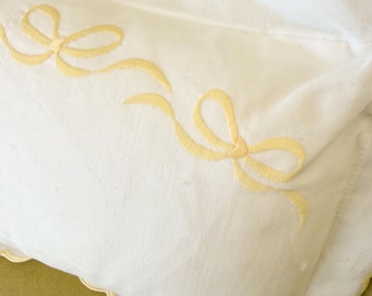 CLOSE OUT  10x14 Pillow with Yellow Bows/Baby Pillow/Scallop and Bows Pillow