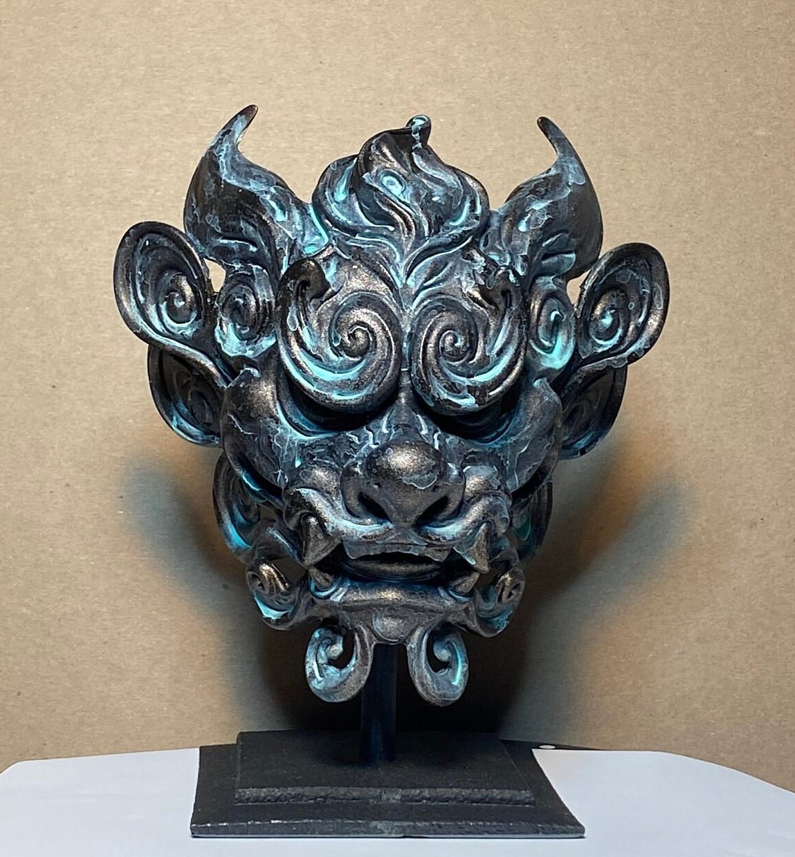Komainu Foo Dog Statue Faux Bronze Etsy