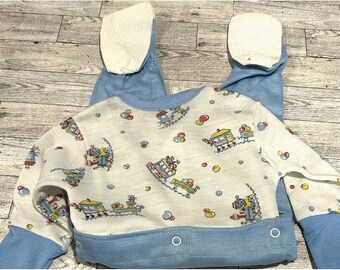 VTG Toddle Time Pajama Set Boys JC Penney Snap Button Sleepwear Blue Train SZ 1