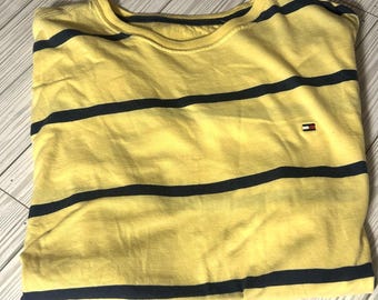 Vintage 90s Tommy Hilfiger Shirt Striped Yellow Blue Logo Large