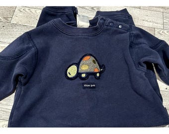 Vintage Carters Baby Boy Turtle Slow Poke Blue Embroidered One Piece 6-9 Months