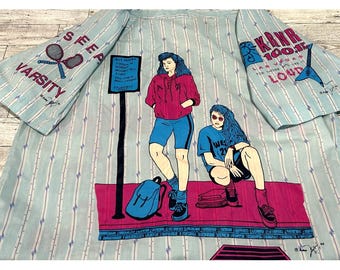 Vintage ESleep Varsity Radio Rock Button Pajamas KRNR 100.1 FM Las Vegas MEDIUM