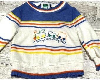 Vintage Baby Bull Frog Knits Sweater Railroad Pattern Made In USA 3-6 months