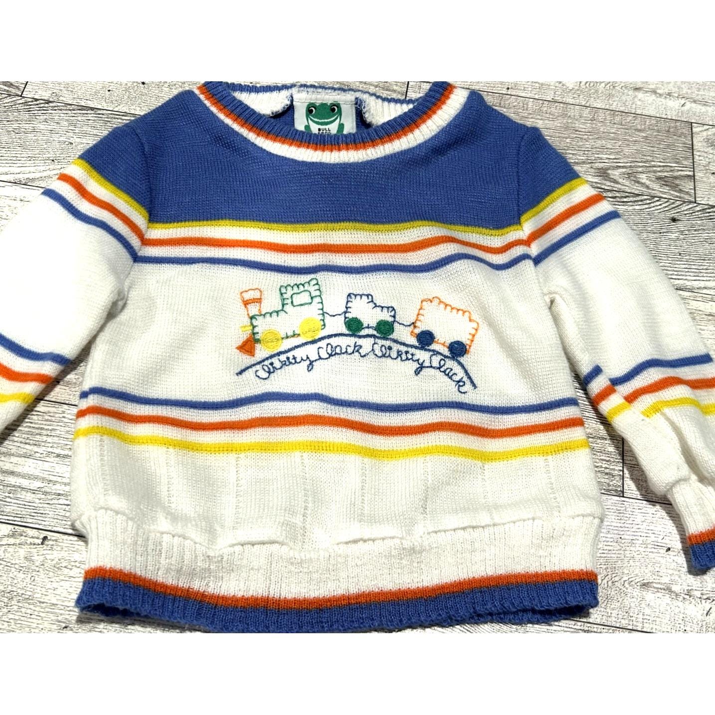 Vintage Baby Bull Frog Knits Sweater Railroad Pattern Made In USA 3-6 months